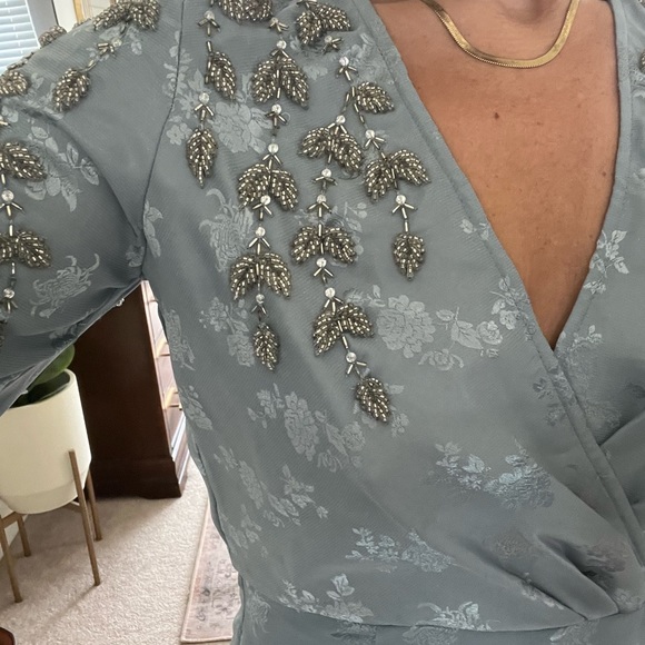 NWT ASOS Design Embellished Jacquard Blue Maxi Gown - Picture 9 of 11